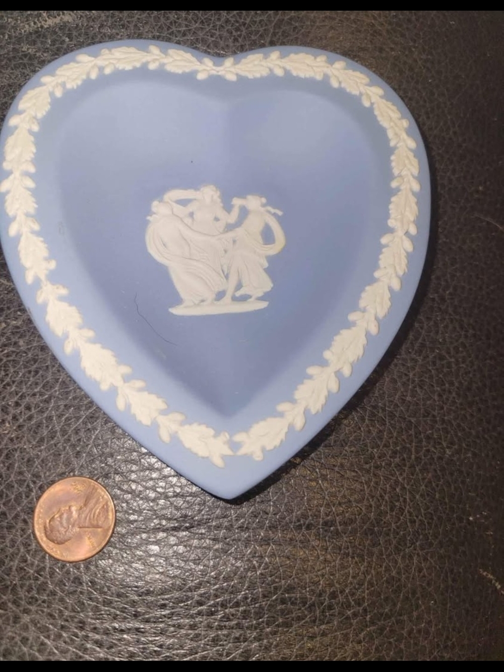 Blue Jasperware Heart Dish with White Relief